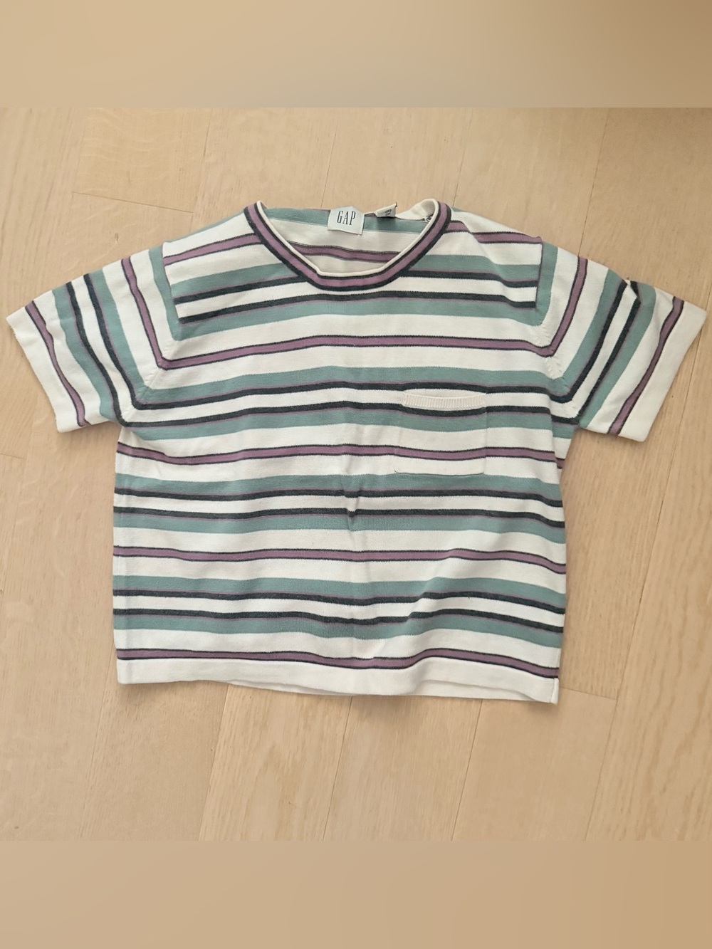 Vintage 90s GAP Cotton Knit Striped Baby Tee Cream Pistachio Lilac S/M EUC